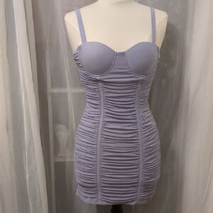 Lavender Purple Strappy Ruched Mini Bodycon Dress